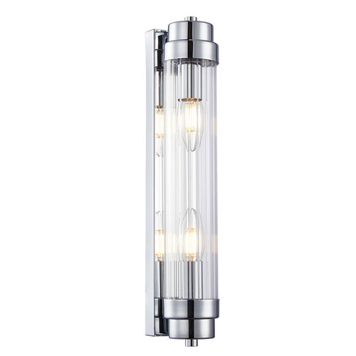 Wall Int S/M 2 x SES Up/Dn CLR Glass Rod w/ Chrome Base