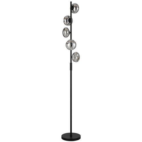 VARLIN FLOOR LAMP 5x6wG9max D230 H1600 FOOT SWT BLACK MATT/MIRROR GLASS