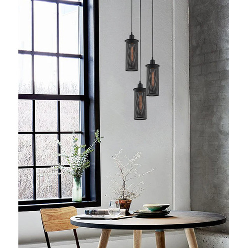 PENDANT ESx3 Blk Mesh OBLONG x 3 w/ RND M/Plate OD320mm