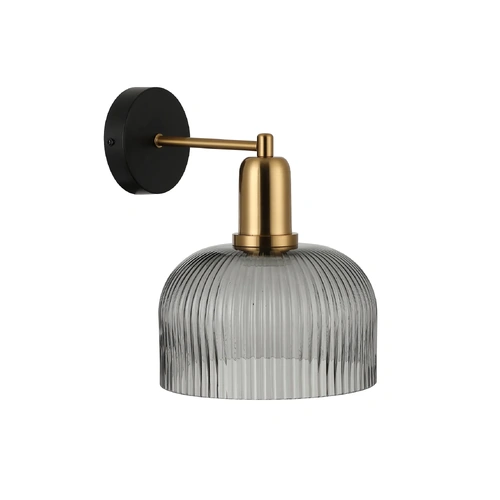 WALL Int S/M ES Smokey BLK Glass Shade Dome With Antique Brass Bracket OD200mm