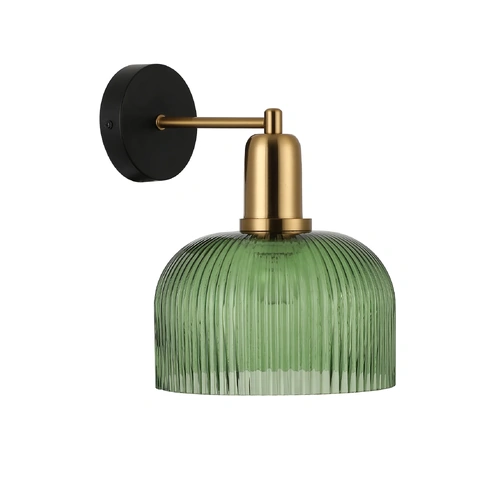 WALL Int S/M ES GREEN Glass Shade Dome With Antique Brass Bracket OD200mm