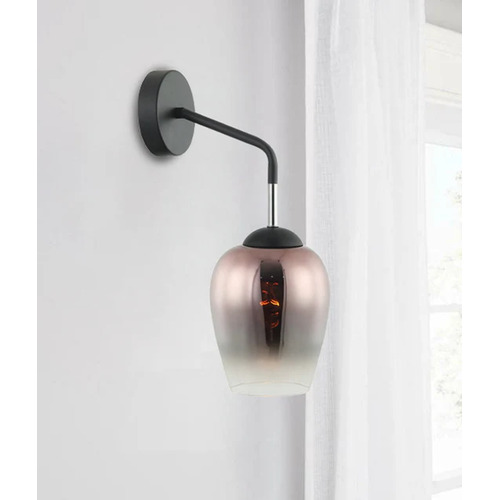WALL Int S/M ES Copper Glass w/ Blk Iron Bracket