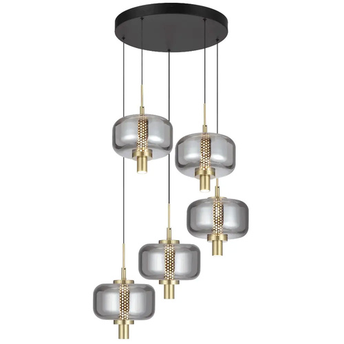 VOLEN 5LT PENDANT 5*8wLED 3000K DIM cab.3m 1450Lm D580 H275 GOLD/SMOKE