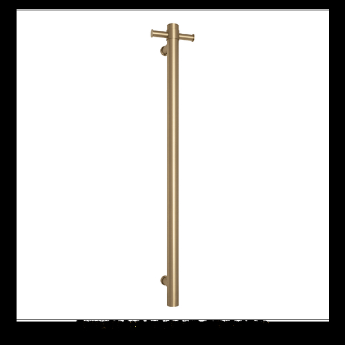 Thermorail Straight/Round 12Volt Vertical Bar 900x142x100mm 30Watts With Optional Hook - Brushed Brass