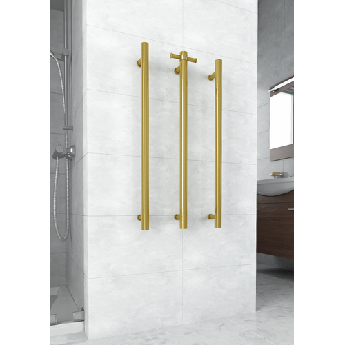 Thermorail Straight/Round 12Volt Vertical Bar 900x142x100mm 30Watts With Optional Hook - Brushed Gold