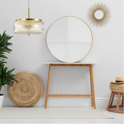 WHISTLER CONTEMPORARY RIBBED GLASS 3XG9 PENDANT 300 GOLD WITH CLEAR GLASS IP20