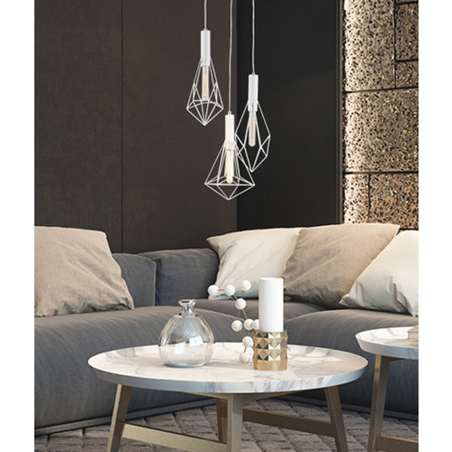 PENDANT ESx3 Wh DIAMOND CAGE x 3 w/RND M/Plate OD390mm
