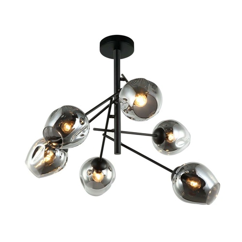 Zuma 6 Piece Black And Dimple Smoke Glass Ceiling Light