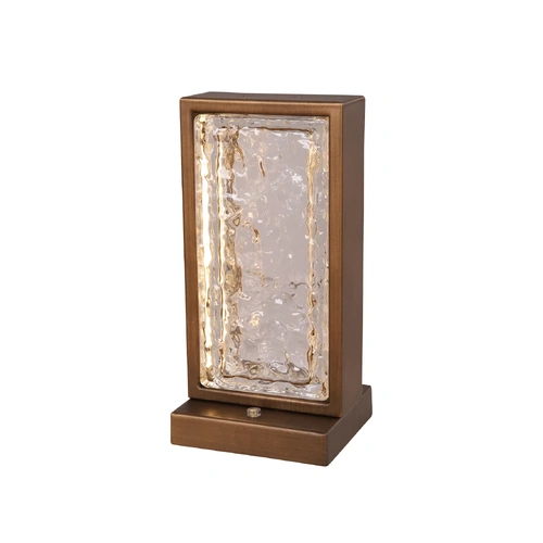 TABLE LED 8W 3000K 400Lm Rect Ant Brass Housing w/Textured Ice Glass Diffuser H250mm